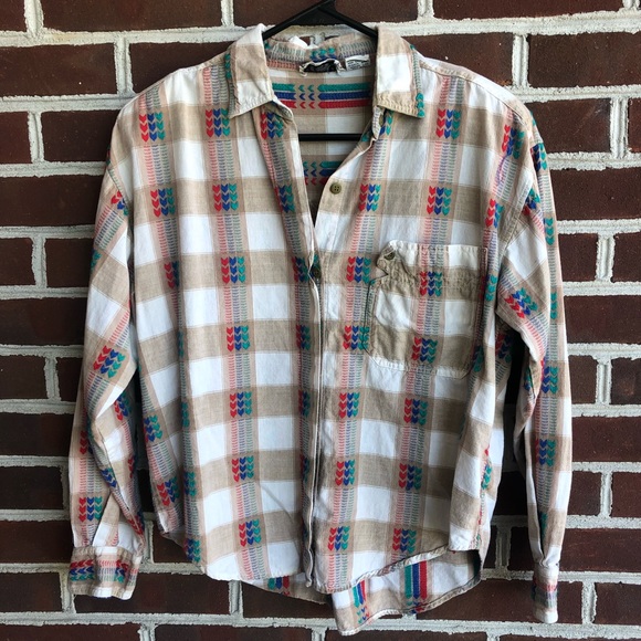 Details Tops - VTG flannel button down with embroidery size s